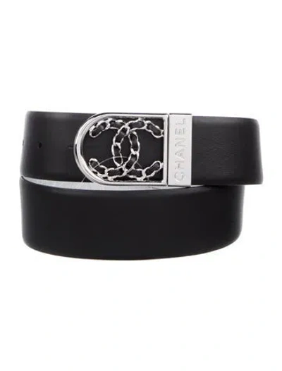 Pre-owned Chanel 2025 Interlocking Cc Logo Belt In Black