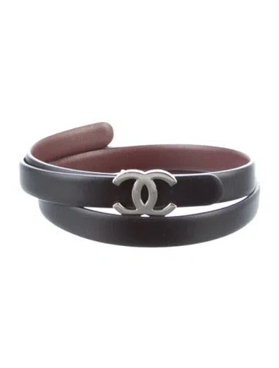 Pre-owned Chanel 2025 Interlocking Cc Logo Belt In Black