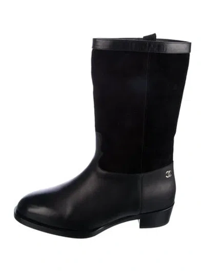 Pre-owned Chanel 2025 Interlocking Cc Logo Boots In Black
