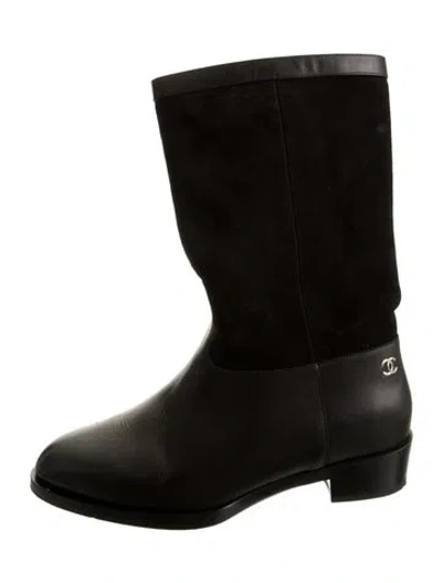 Pre-owned Chanel 2025 Interlocking Cc Logo Boots In Black