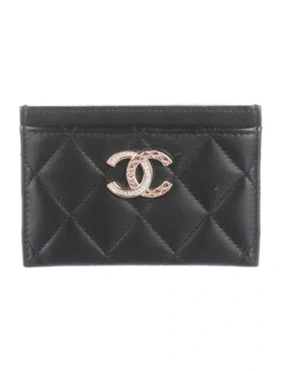 Pre-owned Chanel 2025 Interlocking Cc Logo Card Holder In Black