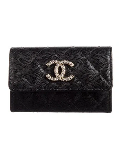 Pre-owned Chanel 2025 Interlocking Cc Logo Card Holder In Black