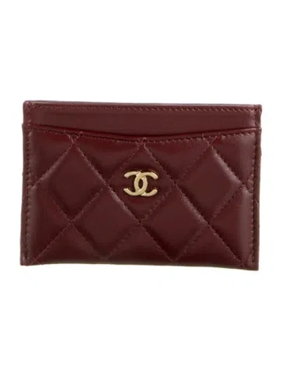 Pre-owned Chanel 2025 Interlocking Cc Logo Card Holder In Burgundy