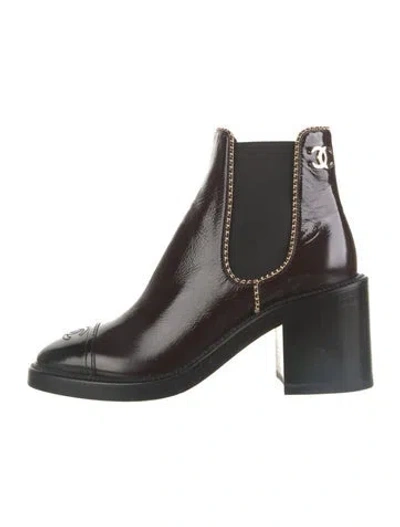 Pre-owned Chanel 2025 Interlocking Cc Logo Chelsea Boots In Brown