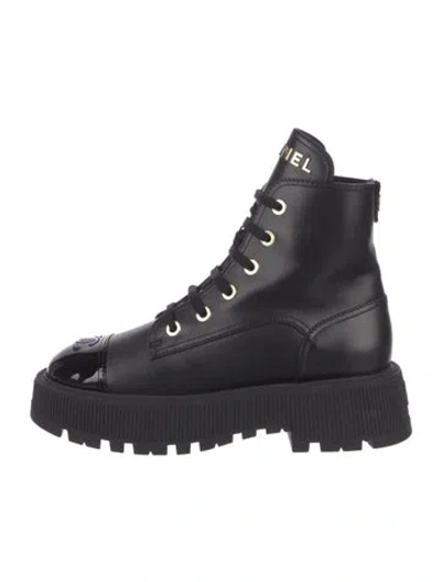 Pre-owned Chanel 2025 Interlocking Cc Logo Combat Boots In Black