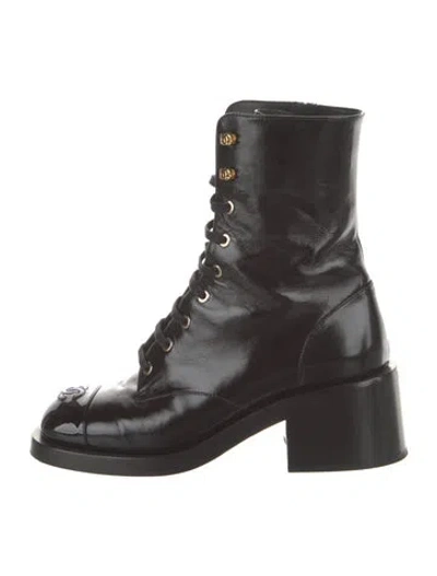 Pre-owned Chanel 2025 Interlocking Cc Logo Combat Boots In Black