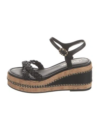 Pre-owned Chanel 2025 Interlocking Cc Logo Espadrilles In Black