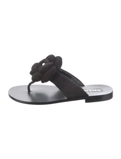 Pre-owned Chanel 2025 Interlocking Cc Logo Flip Flops In Black