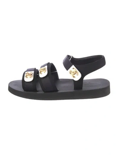 Pre-owned Chanel 2025 Interlocking Cc Logo Gladiator Sandals In Black
