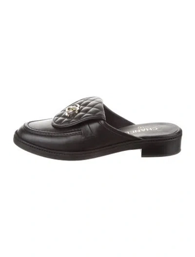 Pre-owned Chanel 2025 Interlocking Cc Logo Mules In Black