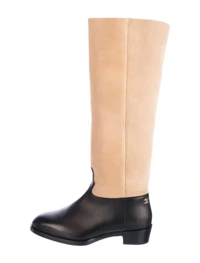 Pre-owned Chanel 2025 Interlocking Cc Logo Riding Boots In Neutral