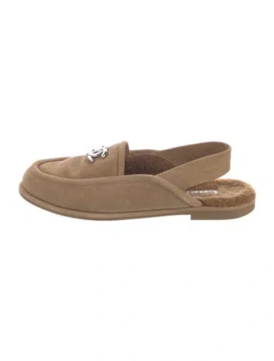 Pre-owned Chanel 2025 Interlocking Cc Logo Slingback Flats In Neutral