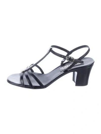 Pre-owned Chanel 2025 Interlocking Cc Logo T-strap Sandals In Black
