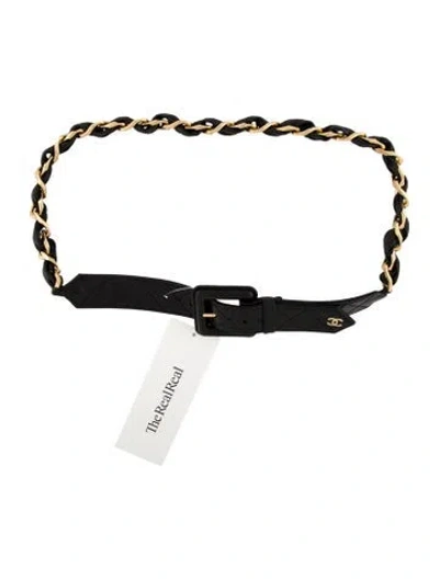 Pre-owned Chanel 2025 Interlocking Cc Logo Waist Belt In Black