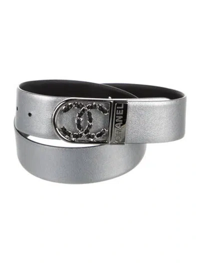 Pre-owned Chanel 2025 Interlocking Cc Logo Waist Belt In Black