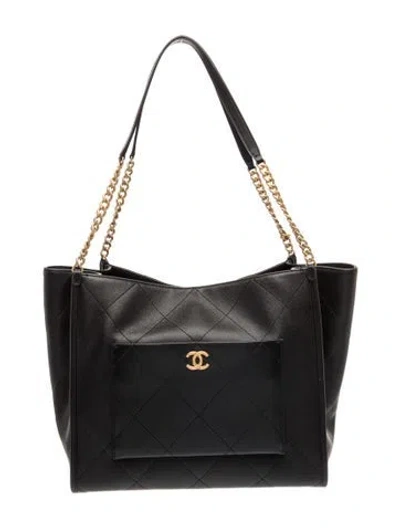 Pre-owned Chanel 2025 Large Shopping Tote W/pouch In Black