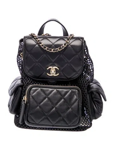 Pre-owned Chanel 2025 Mesh Lambskin Backpack In Black