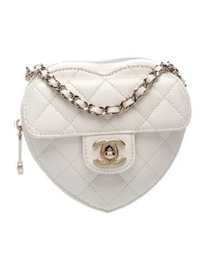 Pre-owned Chanel 2025 Mini Cc In Love Heart Clutch W/ Chain W/ Tags In White