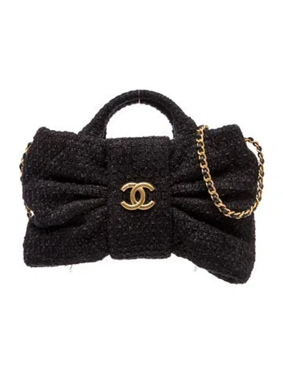 Pre-owned Chanel 2025 Mini Tweed Bow Bag In Black
