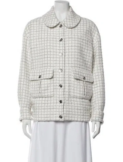 Pre-owned Chanel 2025 Plaid Print Jacket In White