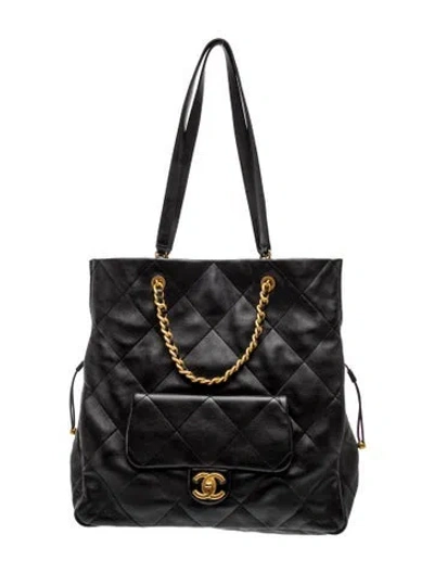 Pre-owned Chanel 2025 Quilted Cc Shopping Tote In Black