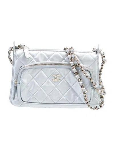 Pre-owned Chanel 2025 Quilted Iridescent Lambskin Clutch W/ Chain