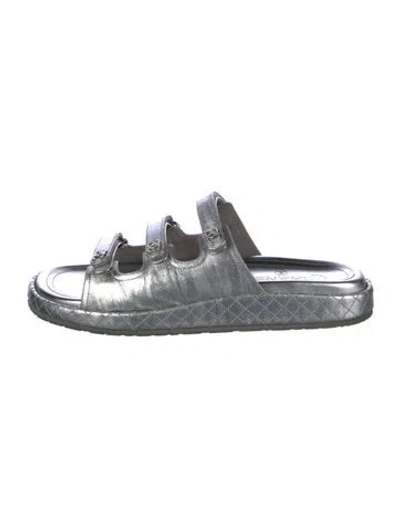 Pre-owned Chanel 2025 Quilted Pattern Espadrilles In Silver