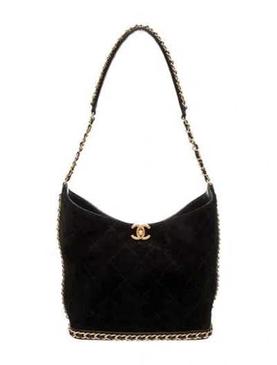 Pre-owned Chanel 2025 Quilted Suede Maxi Hobo In Black
