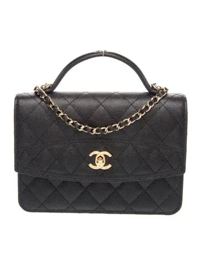 Pre-owned Chanel 2025 Quilted Top Handle Woc Backpack In Black