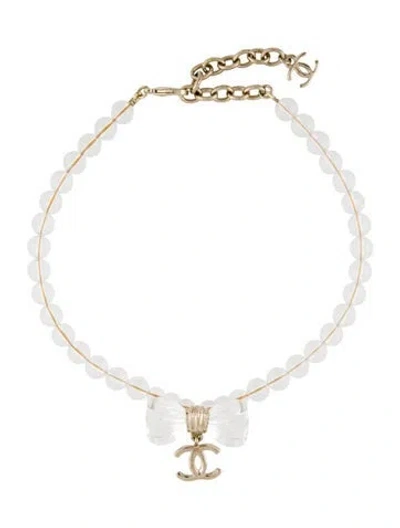 Pre-owned Chanel 2025 Resin Cc Bow Choker Necklace, 14.5" In Clear