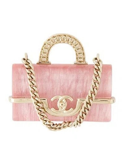 Pre-owned Chanel 2025 Resin Cc Purse Brooch In Pink