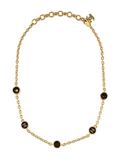 Pre-owned Chanel 2025 Strass & Resin Cc Star Choker Necklace, 17.5" In Black