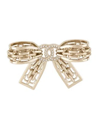 Pre-owned Chanel 2025 Strass Cc Link Bow Brooch In Multi