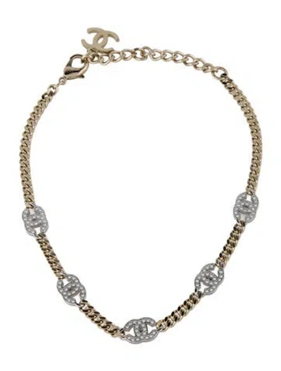 Pre-owned Chanel 2025 Strass Cc Station Choker, 15.5" In Multi