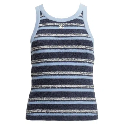 Pre-owned Chanel 2025 Striped Tank Top In Blue And White Cotton And Cashmere