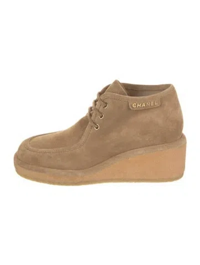 Pre-owned Chanel 2025 Suede Lace-up Boots In Neutral