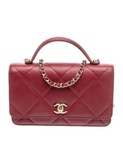 Pre-owned Chanel 2025 Top Handle Wallet On Chain In Red