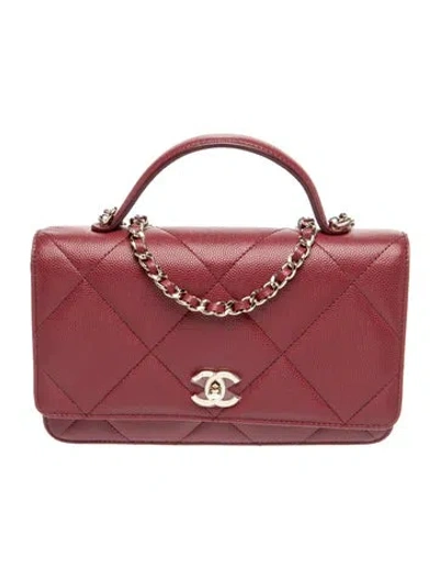 Pre-owned Chanel 2025 Top Handle Wallet On Chain W/ Tags In Burgundy