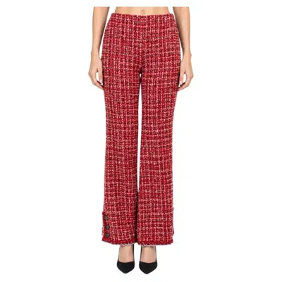Pre-owned Chanel 2025 Wide Tweed Pants Red Pink Black 34 36 Xs