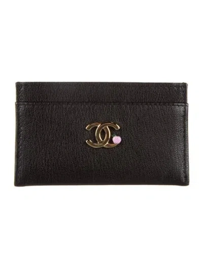 Pre-owned Chanel 2026 Cc Apple Cardholder Card Holder In Black