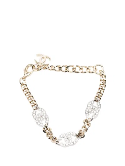 Pre-owned Chanel 2026 Cc Gold Plated And Brass Strass Chain Link Bracelet Costume Bracelet