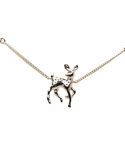 Pre-owned Chanel 2026 Cc Gold Plated Faux Pearl And Strass Deer Pendant Necklace Costume Necklace