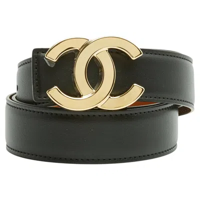 Pre-owned Chanel 2026 Ceinture Camel Noir T90 Reversible Leather Belt 36 Inches New In Box In Brown