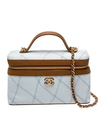 Pre-owned Chanel 2026 Coco Beach Denim Slim Vanity Case W/ Chain In Blue