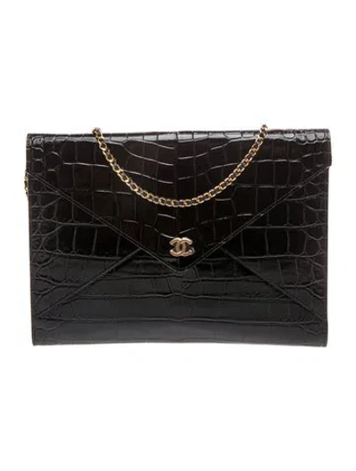 Pre-owned Chanel 2026 Croc Illusion Clutch With Chain In Black