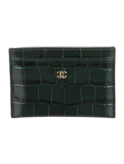 Pre-owned Chanel 2026 Crococo Card Holder Card Holder In Green