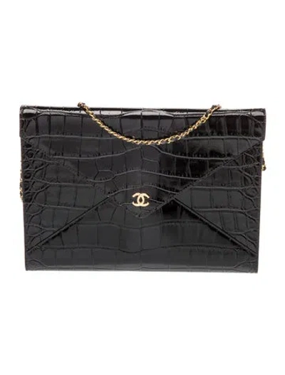 Pre-owned Chanel 2026 Crocodile Embossed Clutch W/ Chain In Black