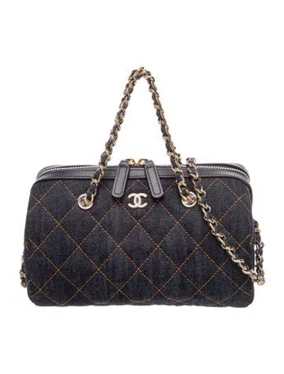 Pre-owned Chanel 2026 Denim Quilted Barrel Clutch In Blue