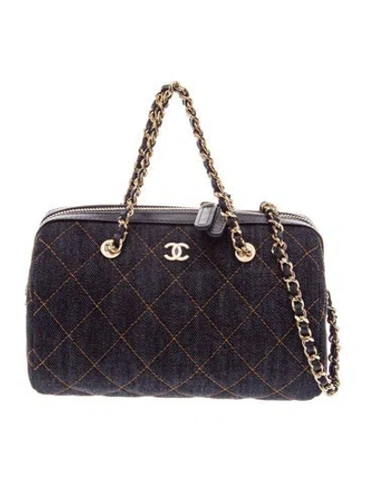Pre-owned Chanel 2026 Denim Quilted Barrel Clutch W/ Chain In Blue