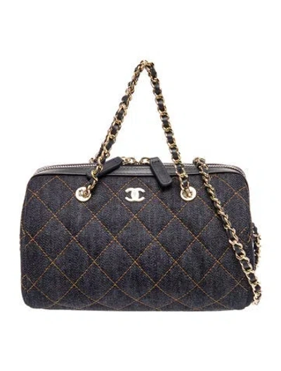 Pre-owned Chanel 2026 Denim Quilted Barrel Clutch W/ Chain W/tags In Blue